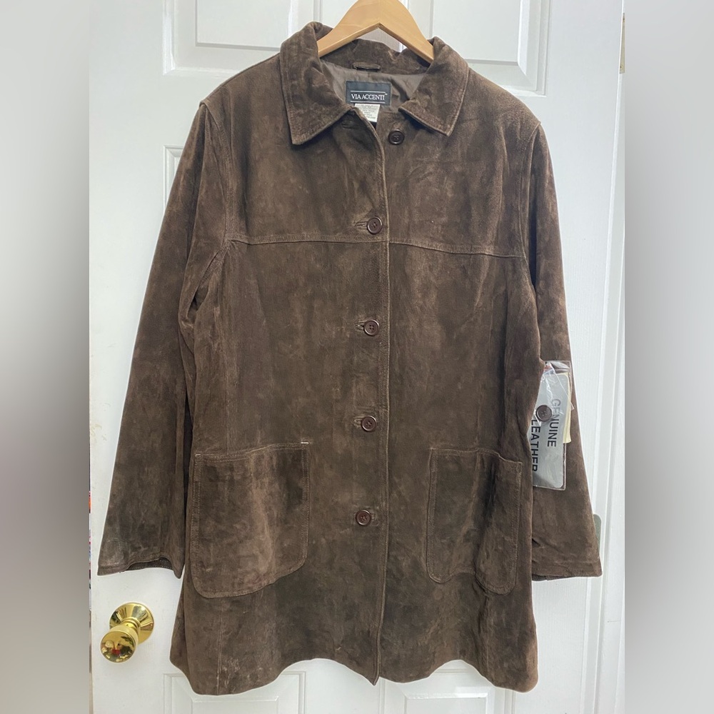 NWT Via Accenti Leather Duster Jacket Women A8 Brown Lined Western Suede Vintage - Picture 2 of 16